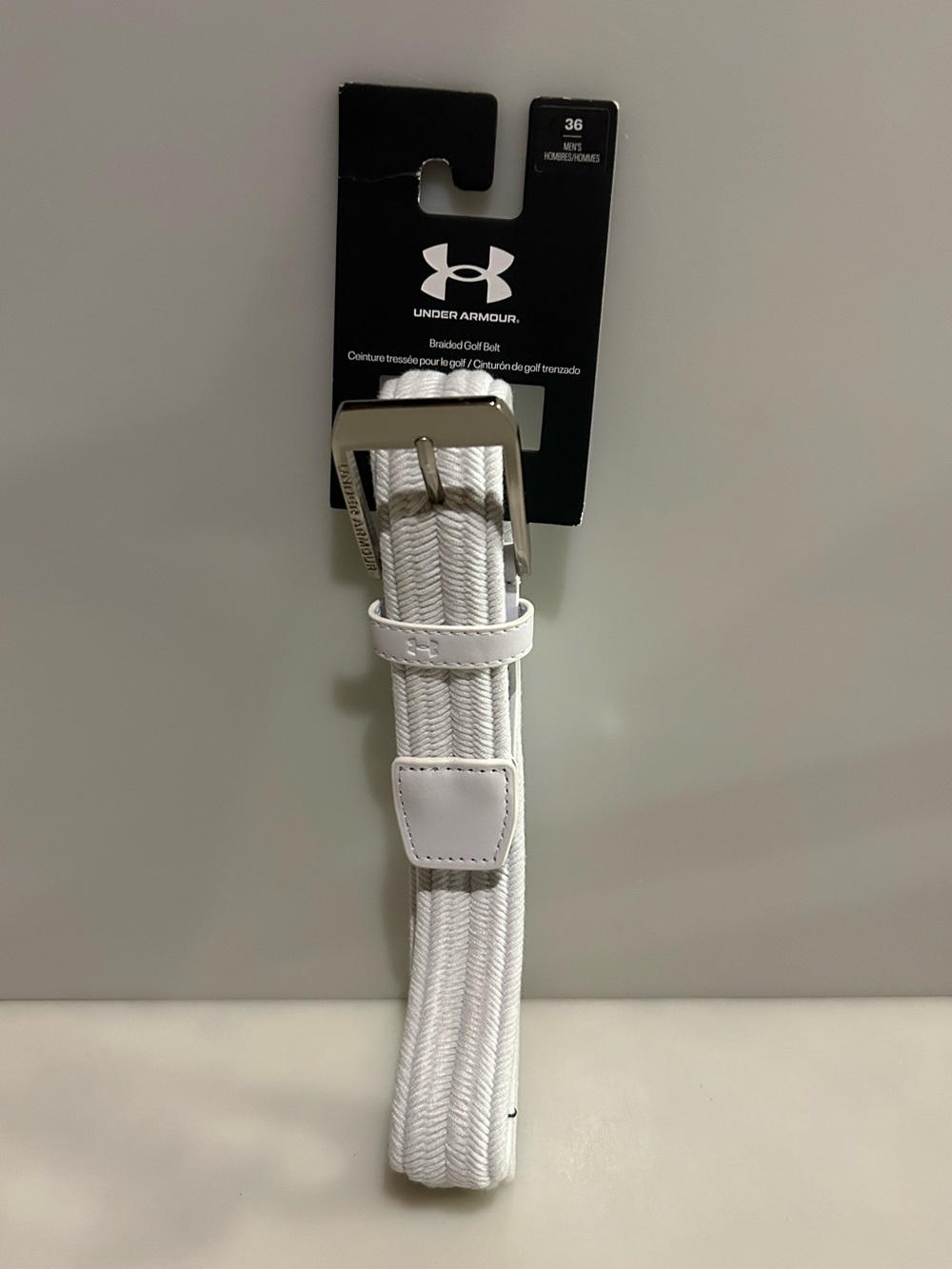 New Under Armour Men’s Braided Stretch White Golf Belt - Men's Size 36 NWT